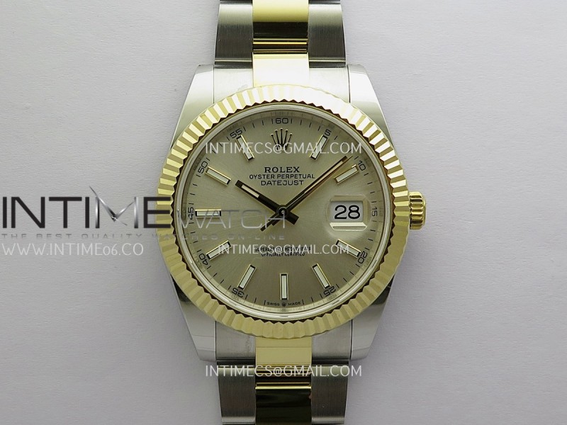 DateJust 41mm 126333 904 SS/YG QF 1:1 Silver Dial Stick Marker On SS/YG Oyster Bracelet JH3235 (Free Sprung)