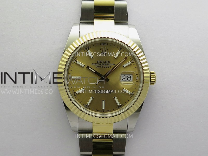 DateJust 41mm 126333 904 SS/YG QF 1:1 Gold Dial Stick Marker On SS/YG Oyster Bracelet JH3235 (Free Sprung)
