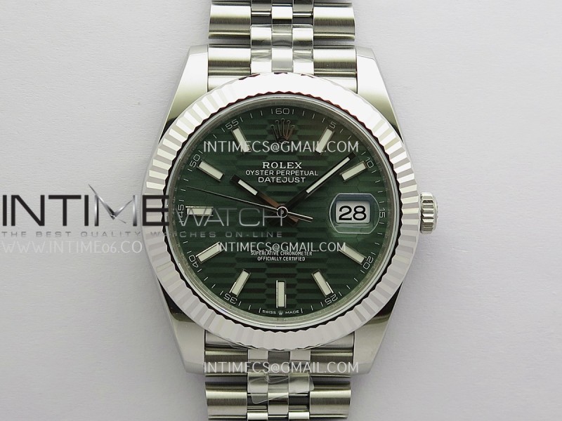 DateJust 41 126334 904L SS V2 VSF 1:1 Green Fluted Dial Stick Marker On Jubilee Bracelet DD3235 (Free Sprung Look)
