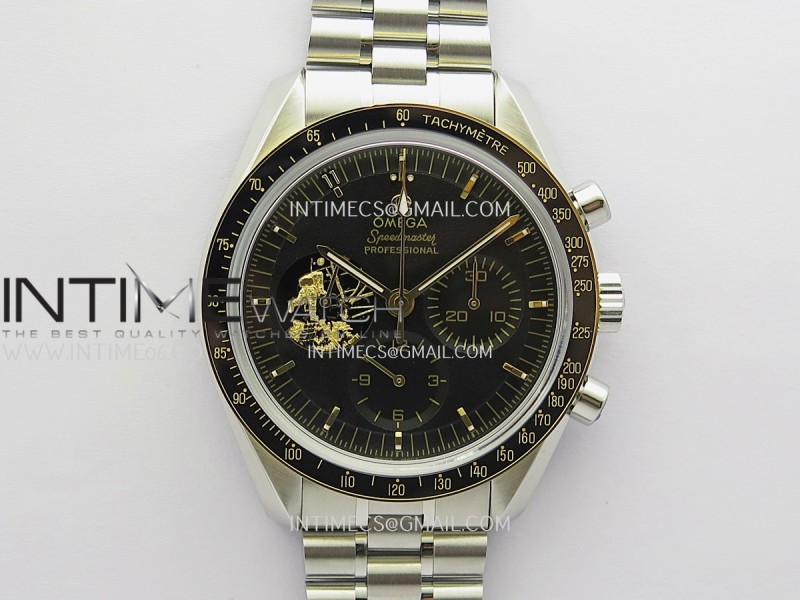 Speedmaster Professional 42mm SS/YG SMF 1:1 Apollo 11 50th Black Dial Gold Handset On SS Bracelet A3861