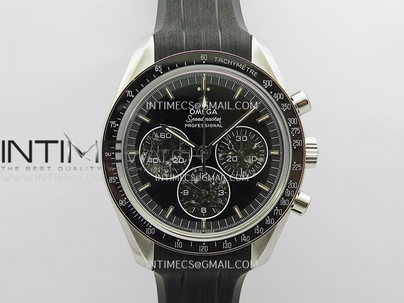 Speedmaster Professional 42mm SS SMF 1:1 Black Dial Silver Handset On Black Rubber Strap A3861 (Free Strap)