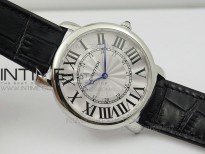 Ronde Louis Cartier SS UT Best Edition White Dial on Black Leather Strap