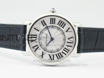 Ronde Louis Cartier SS UT Best Edition White Dial on Black Leather Strap