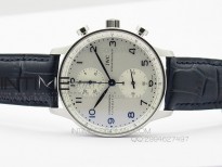 Portuguese IW371446 ZF V2 1:1 Best Edition SS White Dial Blue Markers on Blue Leather Strap A79350