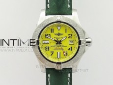 Seawolf SS 1:1 Best Edition SuperLumed Yellow Dial Number Markers on Green Leather Strap A2824(Super Thick Crystal)