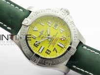 Seawolf SS 1:1 Best Edition SuperLumed Yellow Dial Number Markers on Green Leather Strap A2824(Super Thick Crystal)