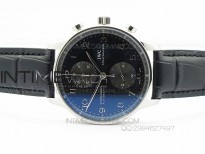 Portuguese IW371447 ZF V3 1:1 Best Edition SS Black dial on Black Leather Strap A79350 (Slim Movement)
