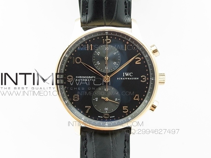 Portuguese IW371415 ZF V3 1:1 Best Edition RG Black dial on Black Leather Strap A79350 (Slim Movement)