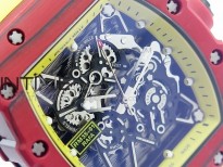 RM 035-2 Red Forged Carbon Yellow Inner Bezel Skeleton Dial on Yellow Rubber Strap MIYOTA9015