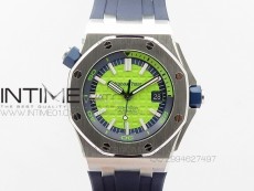 Royal Oak Offshore J 15710 Green Diver JF V7 1:1 Best Edition On Blue Rubber Strap A3120(Free XS Green Rubber Strap)