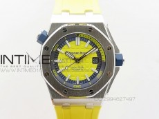 Royal Oak Offshore J 15710 Yellow Diver JF V7 1:1 Best Edition On XS Yellow Rubber Strap A3120(Free Blue Rubber Strap)