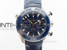 Planet Ocean Master Chronometer Chrono SS OM 1:1 Best Edition Black Dial on Blue Leather Strap A9900
