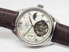 Portuguese Tourbillon SS AXF White Dial Gold Numbers moonphase on Brown Leather Strap