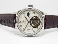 Portuguese Tourbillon SS AXF White Dial Gold Numbers moonphase on Brown Leather Strap