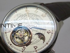 Portuguese Tourbillon SS AXF White Dial Gold Numbers moonphase on Brown Leather Strap