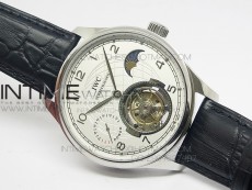Portuguese Tourbillon SS AXF White Dial Sliver Numbers moonphase on Black Leather Strap
