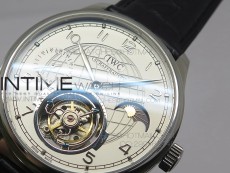 Portuguese Tourbillon SS AXF White Dial Sliver Numbers moonphase on Black Leather Strap