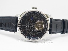 Portuguese Tourbillon SS AXF Gray Dial Sliver Numbers moonphase on Black Leather Strap