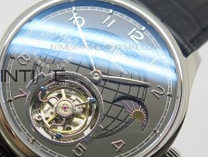 Portuguese Tourbillon SS AXF Gray Dial Sliver Numbers moonphase on Black Leather Strap