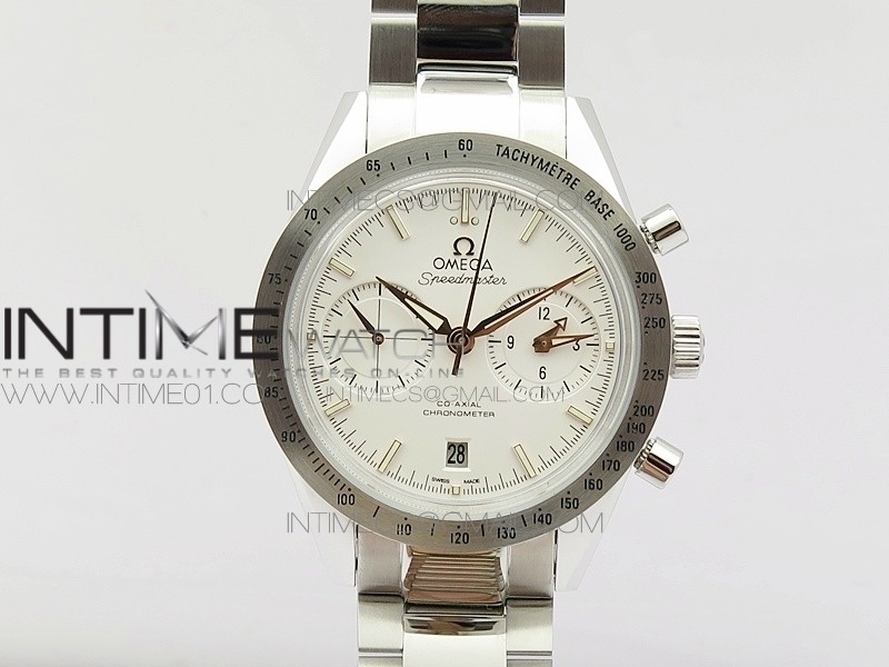 Speedmaster '57 Co-Axial OMF 1:1 Best Edition White Dial RG Markers on SS Bracelet A9300