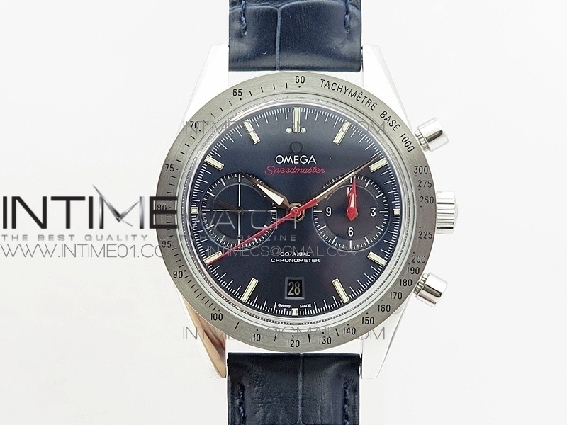 Speedmaster '57 Co-Axial OMF 1:1 Best Edition Blue Dial on Blue Leather Strap A9300