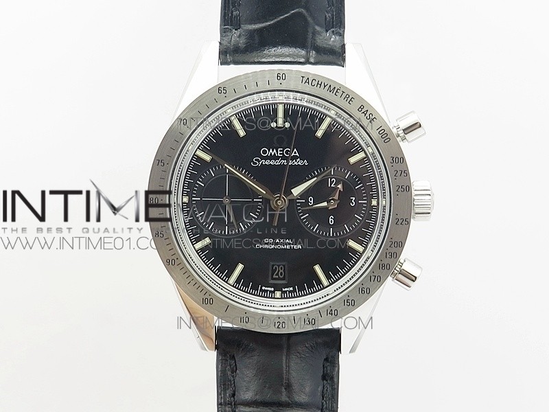 Speedmaster '57 Co-Axial OMF 1:1 Best Edition Black Dial on Black Leather Strap A9300