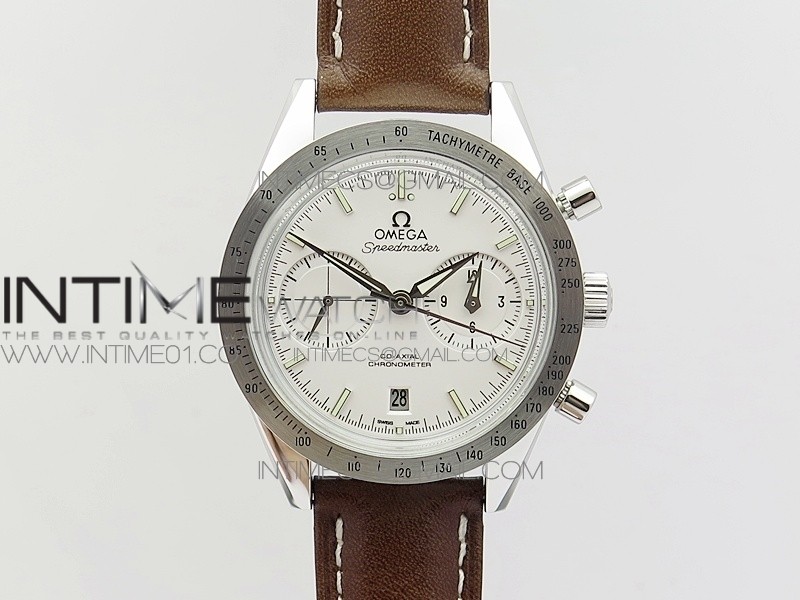 Speedmaster '57 Co-Axial OMF 1:1 Best Edition White Dial Silver Markers on Brown Leather Strap A9300