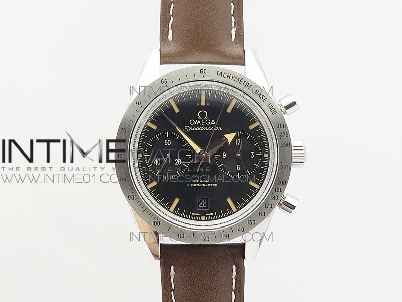 Speedmaster '57 Co-Axial OMF 1:1 Best Edition Black Dial Brown Markers on Brown Leather Strap A9300