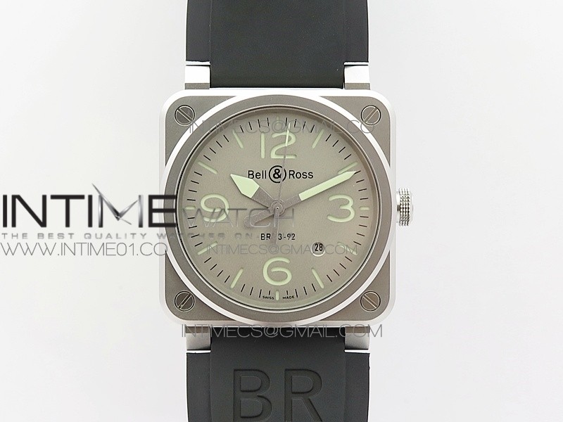 BR 03-92 HOROLUM Satin-polished steel V2 1:1 Best Edition Gray Dial on Rubber Strap MIYOTA 9015