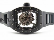 RM055 Real Ceramic Case KVF Best Edition Skeleton Dial Black Crown on Black Rubber Strap MIYOTA8215