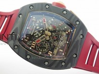 RM011 RG Case Chronograph KVF 1:1 Best Edition Carbon Bezel Skeleton Dial on Red Rubber Strap A7750
