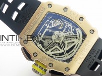RM011 RG Chronograph SS Case KVF 1:1 Best Edition Crystal Skeleton Dial on Black Rubber Strap A7750