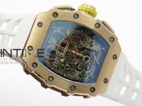 RM011 RG Chronograph RG Case KVF 1:1 Best Edition Crystal Skeleton Dial on White Rubber Strap A7750