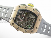 RM011 RG Chronograph SS Case KVF 1:1 Best Edition Crystal Skeleton Dial on Gray Rubber Strap A7750
