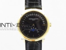 Patrimony Retrograde Date Moon Phases YG GS Best Edition Black Dial on Black Leather Strap A2460