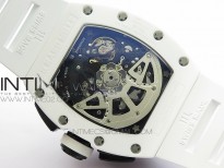 RM011 Ceramic Case Chronograph KVF 1:1 Best Edition White Ceramic Bezel Skeleton Dial on White Rubber Strap A7750