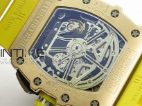 RM011 RG Chronograph RG Case KVF 1:1 Best Edition Crystal Skeleton Dial on Yellow Rubber Strap A7750