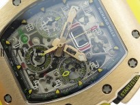 RM011 RG Chronograph SS Case KVF 1:1 Best Edition Crystal Skeleton Dial on Yellow Rubber Strap A7750