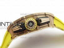 RM011 RG Chronograph SS Case KVF 1:1 Best Edition Crystal Skeleton Dial on Yellow Rubber Strap A7750