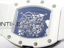 RM055 Real White Ceramic Case KVF Best Edition Skeleton Dial Blue on White Rubber Strap MIYOTA8215
