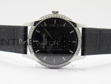 PP@6 SS Diamond Bezel Best Edition Black Dial on Black Leather Strap