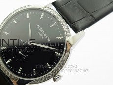 PP@6 SS Diamond Bezel Best Edition Black Dial on Black Leather Strap