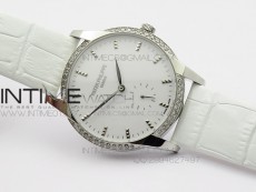 PP@6 SS Diamond Bezel Special Hour Markers Best White Dial on White Leather Strap