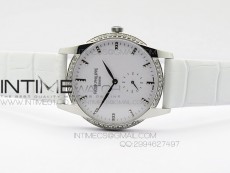 PP@6 SS Diamond Bezel Special Hour Markers Best White Dial on White Leather Strap