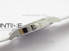 PP@6 SS Diamond Bezel Special Hour Markers Best White Dial on White Leather Strap