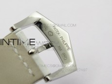 PP@6 SS Diamond Bezel Special Hour Markers Best White Dial on White Leather Strap