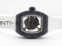 RM055 Ti Case KVF Best Edition Carbon Bezel Skeleton Dial Black Crown on White Rubber Strap MIYOTA8215