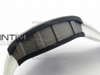 RM055 Ti Case KVF Best Edition Carbon Bezel Skeleton Dial Black Crown on White Rubber Strap MIYOTA8215
