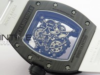 RM055 Carbon Case KVF Best Edition Carbon Bezel Skeleton Dial Black Crown on White Rubber Strap MIYOTA8215
