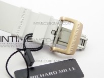 RM011 RG Case Chronograph KVF 1:1 Best Edition Black Ceramic Bezel Skeleton Dial on White Rubber Strap A7750